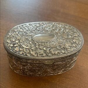 Ornate Silver Oval Trinket Box
